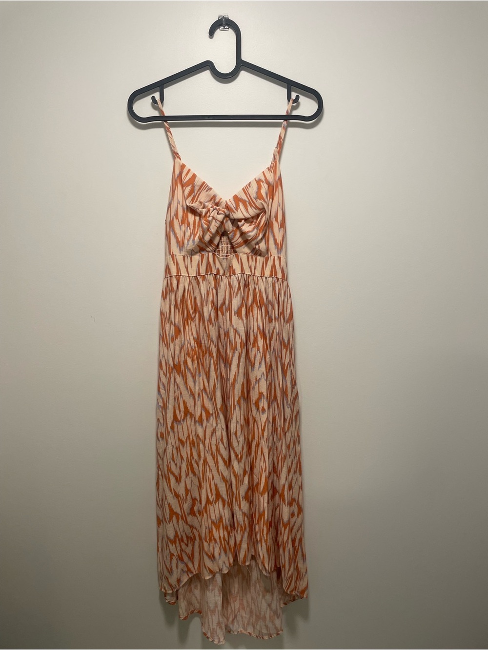 Nine West Orange and Cream High-Low Spaghetti Strap Dress
